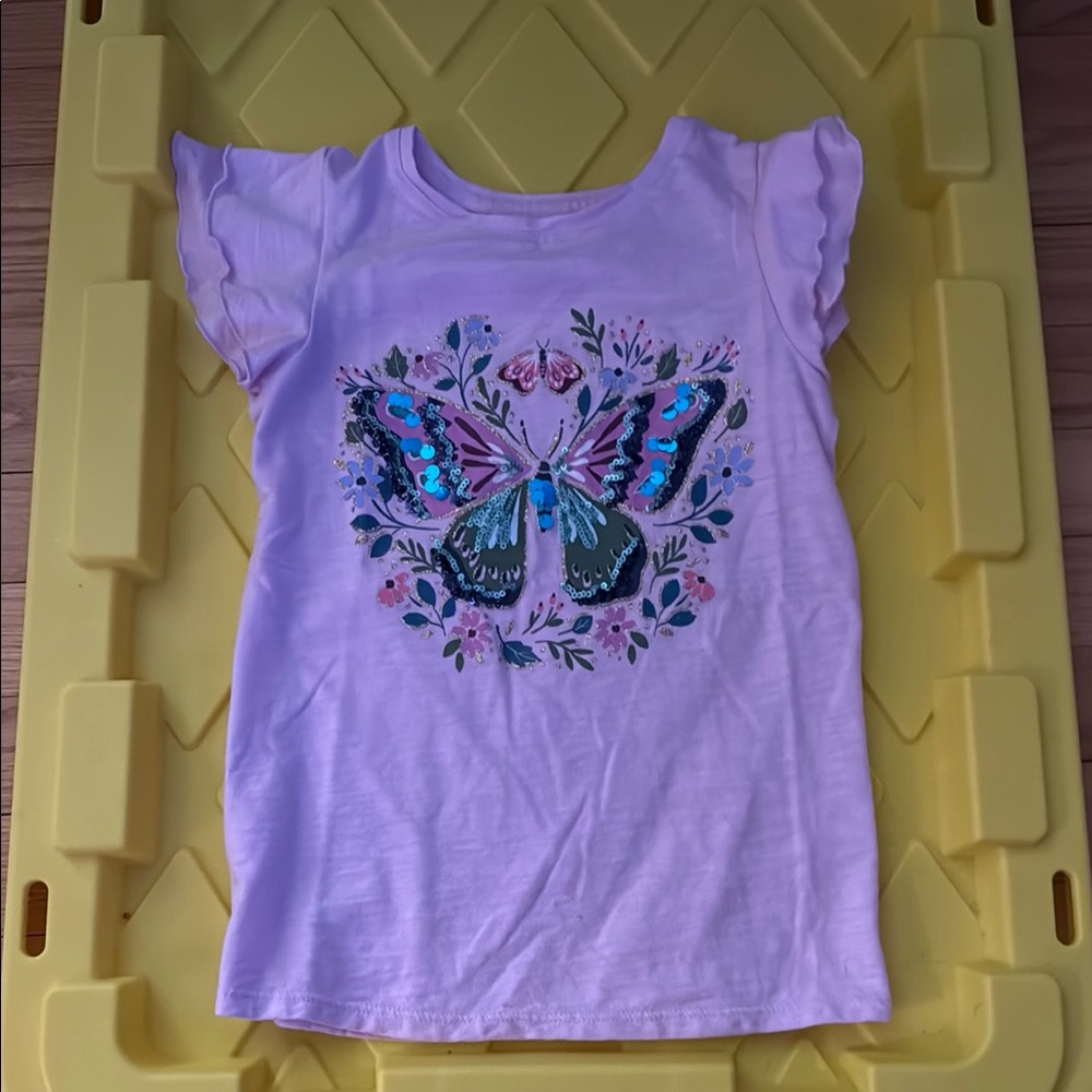 Cat & Jack Lavender Short Sleeve Butterfly Tee with Sequin Accent